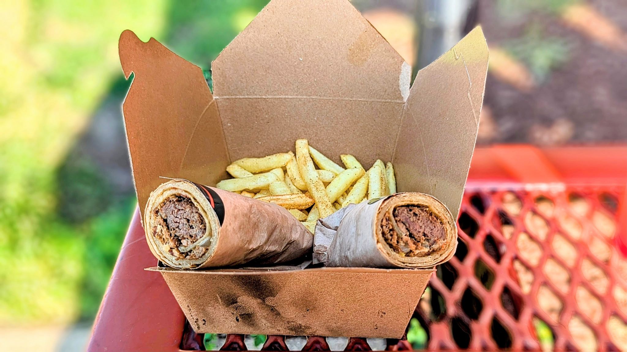 Seasoned fries served alongside a freshly prepared Rollup roll
